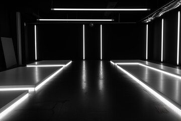 Beautiful Original black background image of a full empty space and white neon lights