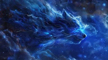 Fotobehang outer space wolf fantasy galaxy art © Balerinastock