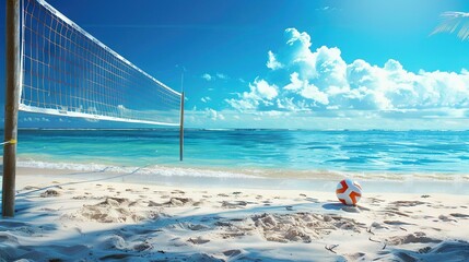 Beach volleyball concept with ball and net for friendly competition 