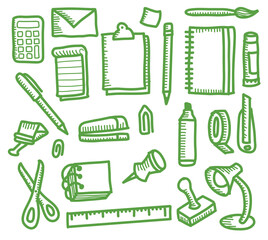 office doodle vector illustration green line art