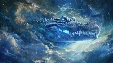 crocodile fantasy galaxy art - obrazy, fototapety, plakaty