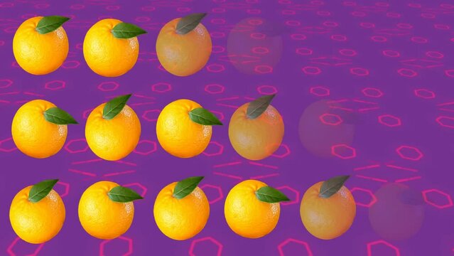 Animation of oranges over pink shapes moving