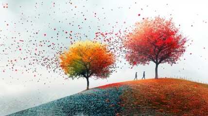 Gentle minimal autumn landscape - obrazy, fototapety, plakaty