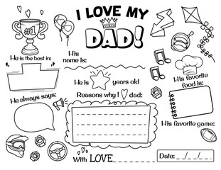 I love my Dad. Personalized greetings for Father's Day or Birthday. Kids printable cards.