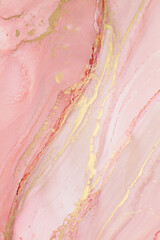 Beautiful background with smudges and stains alcohol ink. Abstract blue, red art with gold.