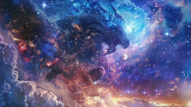 angry dragon fantasy galaxy art