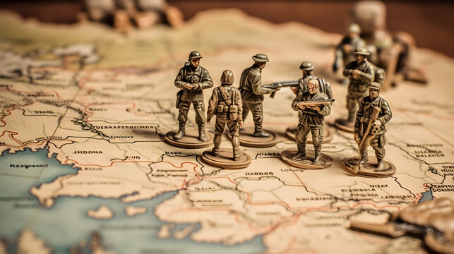   miniature soldiers and mercenaries on a map of europe