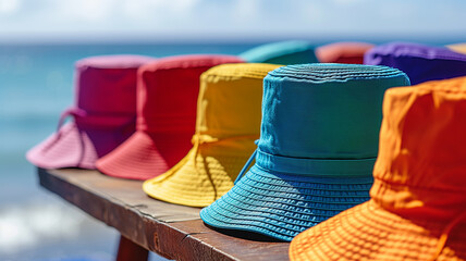 Colorful Bucket Hats on Beach