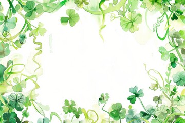 A watercolor card template for St. Patrick's Day with a large, empty space in the center for text, 