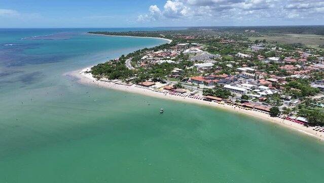 Coroa Vermelha Beach At Santa Cruz Cabralia Bahia Brazil. Maritime Santa Cruz Cabralia Bahia. Holiday Landscape Grateful Amazing. Holiday Seaside Grateful Watercolor Coast.