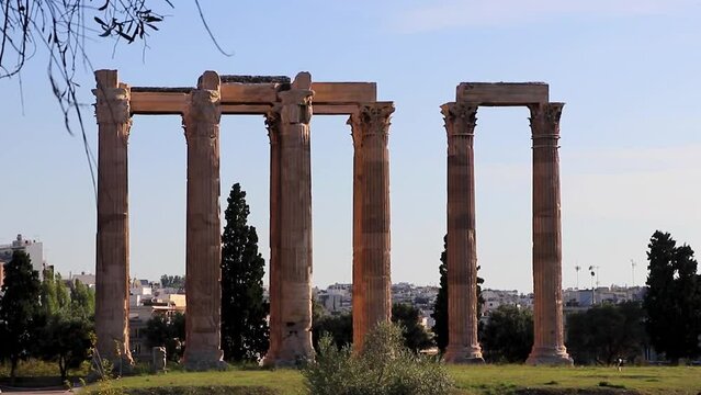 Olympieion Historic buildings and ruins of a temple Athens Greece.