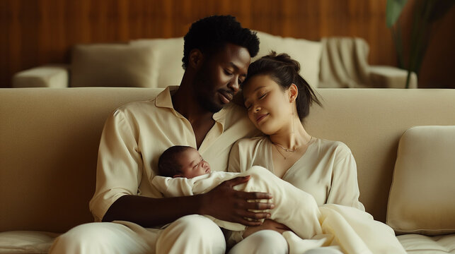 Multicultural family on the couch