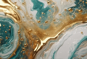 Acrylic Fluid Art Waves and bubbles in natural colors with golden inclusions Abstract marble backgro