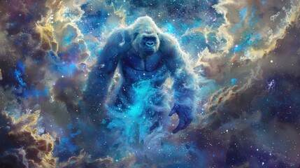 angry gorilla fantasy galaxy art - obrazy, fototapety, plakaty