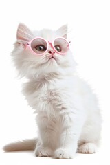 An adorable kitten with glasses, a stylish cat exploring, background of fun and beauty.