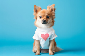 A lovely and adorable dog wearing a red heart-shaped t-shirt, creating a stylish Valentine's Day...