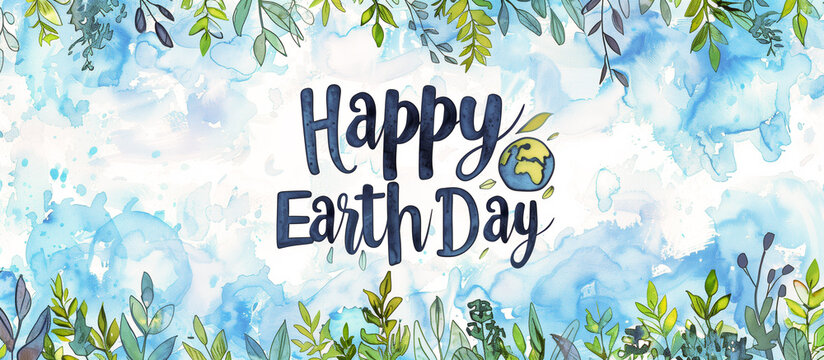Happy Earth Day text watercolor painting design banner