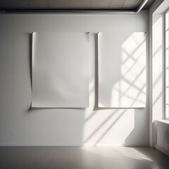 Mockup white poster on the wall.Image generated in AI.