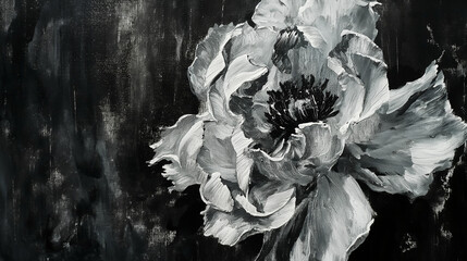 Abstract painted black and white floral background