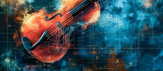 Violin closeup dark abstract background - Banner, wall, urban art with a mix of brutalism