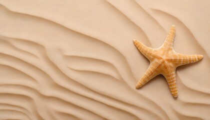 Fototapeta na wymiar starfish on wavy sand card, free space