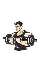 Cartoon man barbell exercises: squat, deadlift, overhead press. Weight lifting illustration. Modern flat vector style.	