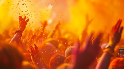 An orange Holi color over the crowd Holi festival concept