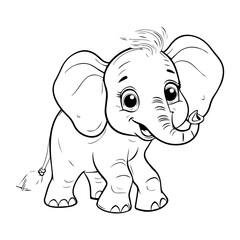 Template for coloring cartoon animal baby elephant. Children's coloring book