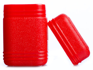 Red plastic box container on white background isolation