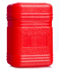 Red plastic box container on white background isolation