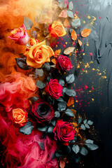 Mystical Floral Splendor  Roses in Smoke and Glitter Background Card Wallpaper Poster
