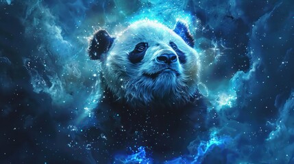 monster panda fantasy galaxy art - obrazy, fototapety, plakaty