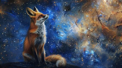 fox looking universe fantasy galaxy art