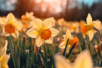 Daffodils Narcissus yellow Daffodil flowers - obrazy, fototapety, plakaty