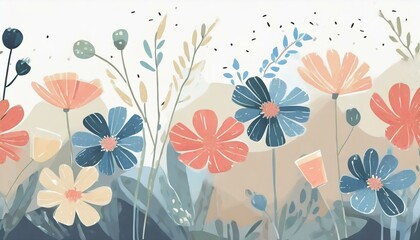 Watercolor delicate wildflowers, beige floral seamless pattern. Summer blooming tile. Hand drawn natural botanical background. Repeatable texture, wrapping paper,wallpaper, fabric, textile
