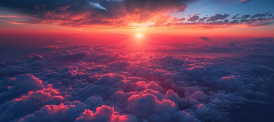 Parachute jumper in sunset sky above clouds, high res image for adventurous hobby concept.