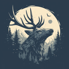 Deer badge for t-shirt design. Animal deer concept poster. Creative graphic design. Digital artistic artwork raster bitmap illustration. Graphic design art. AI artwork. - obrazy, fototapety, plakaty