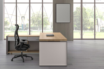 3D render interior design Office Room . Office desks with office chairs. Concept of working place. 3d rendering