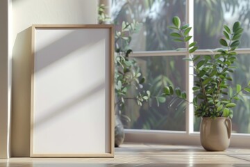 A 3D render of a frame mock-up in a bedroom deco