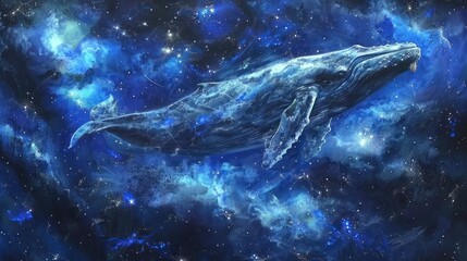 whale of universe fantasy galaxy art - obrazy, fototapety, plakaty