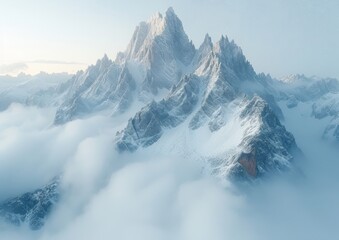 Ethereal Mountain Peaks Piercing Through a Sea of Clouds in a Misty and Tranquil Alpine Dreamscape