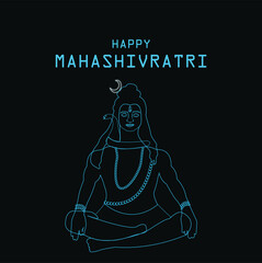 Lord Mahadev Glow line art illustration, Happy Maha Shivaratri Greetings, Indian Festival celebration	