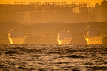 夕日を浴びる岸壁20240104-3