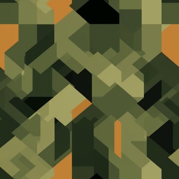 Seamless camouflage pattern in green and tan. Camo print for textile design. Concept of military, hunting gear, army uniform, woodland environment, survival, stealth, nature blending