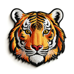 Colorful tiger head embroidered patch badge on white background.