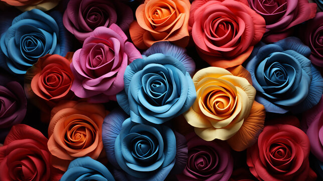 Full frame of multicolored roses 3d render
