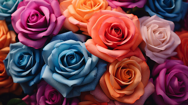 Full frame of multicolored roses 3d render