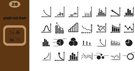 Business data market elements dot bar pie charts diagrams and graphs flat icons set isolated vector illustration.