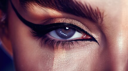 Obraz premium Gorgeous makeup model eyes, advertising black eye liner, beautiful eye liner style