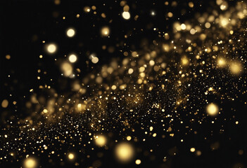 Black festive background Abstract scattering of gold sparkles on black Holiday backdrop